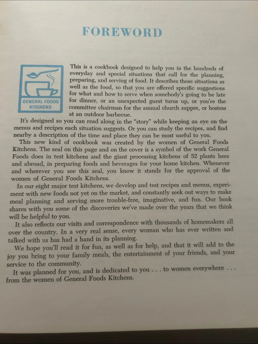 Vintage 1959 General Foods Kitchens Cookbook First Printing Random House chef